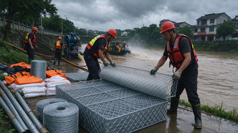 Changshu Jianghe Flood Prevention Products isporučuje materijale od gabiona i pocinčane mreže za projekt potpore hitne odvodnje u unutarnjoj Mongoliji Changshu Jianghe Flood Prevention Products isporučuje materijale od gabiona i pocinčane mreže za projekt potpore hitne odvodnje u unutarnjoj Mongoliji